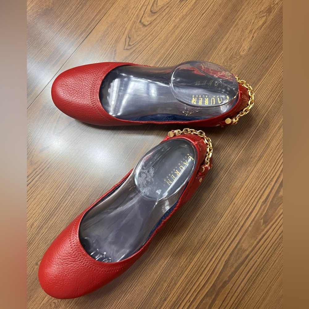 Red leather Lauren Ralph Lauren Barb stretch ballet flats 9.5